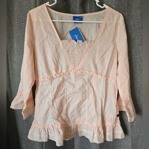 Flower Pink Babydoll Ruffle Blouse 3/4 Sleeve Size M NWT
